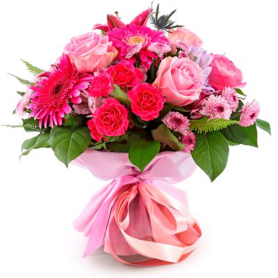 Классический букет живых цветов «Розовый взрыв»