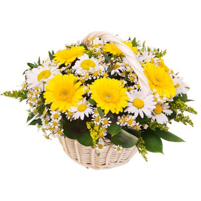 Корзина с герберами и ромашками «Солнечное чудо»