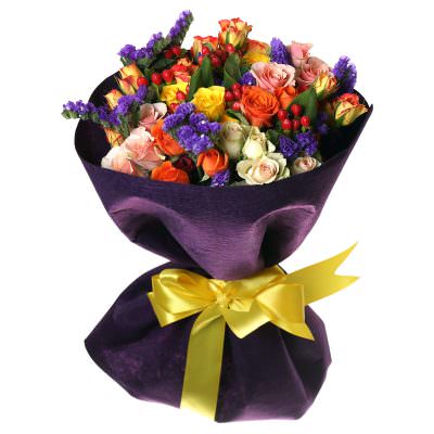 Дизайнерский букет с розами «Цветочный карнавал»