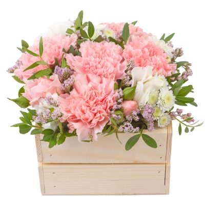 Деревянная корзина с цветами «Ласка»