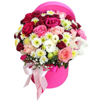 Букет в шляпной коробке «Очарование природы»